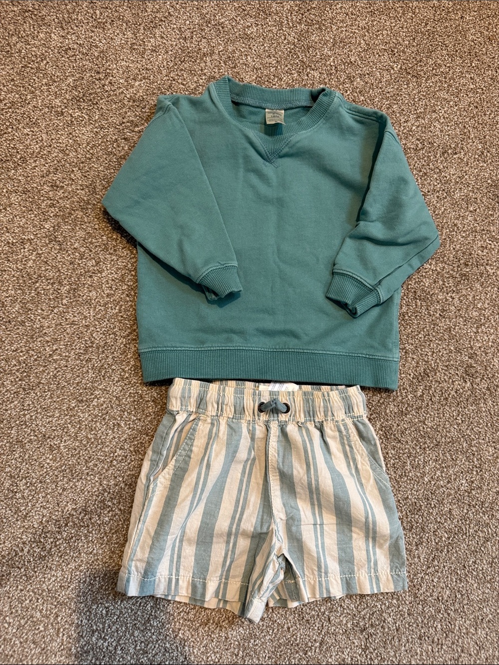 Oshkosh Teal Crewneck Sweatshirt with Striped Cotton Shorts